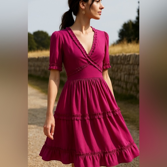 Elegant Magenta Ruffle Dress - Picture 3 of 9